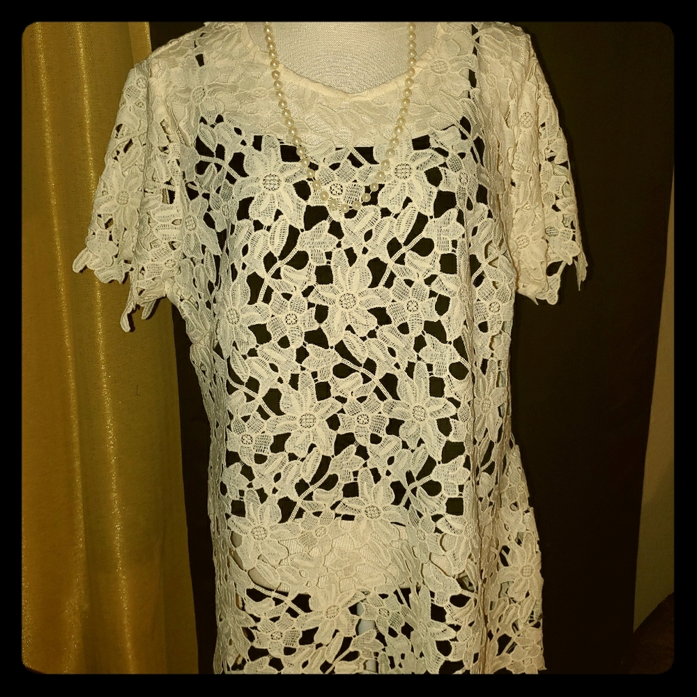 Cream Floral Cutout Top